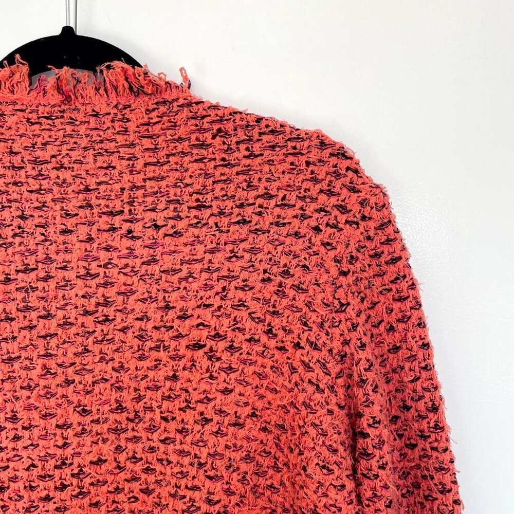 Peach pink fuzzy knit tweed long boho twee cardigan with black accents | Size M - Picture 6 of 7